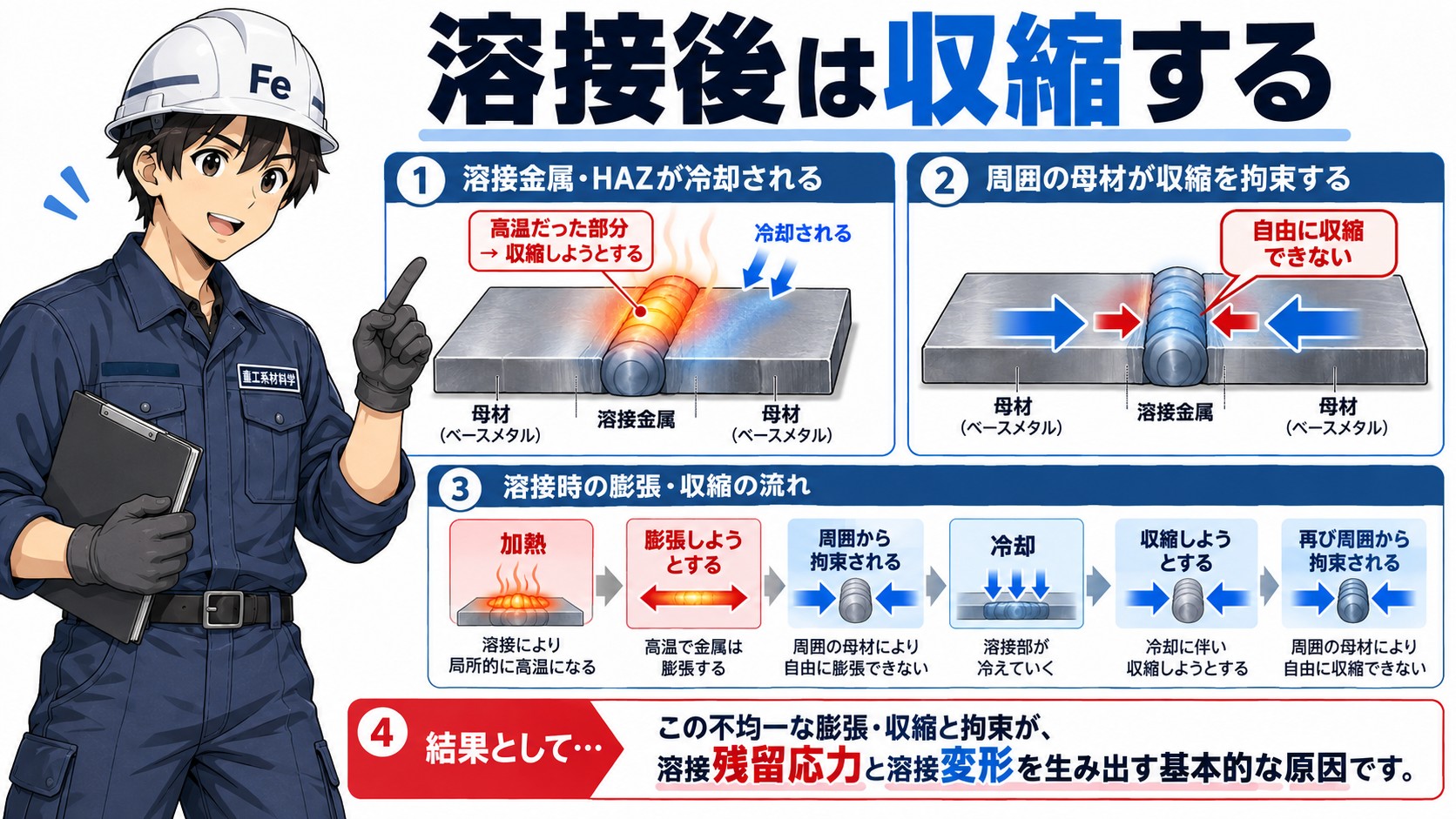 溶接具は収縮