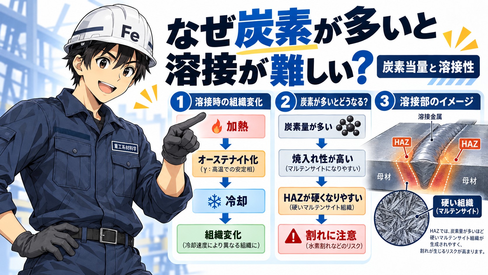 炭素が多いと割れやすい