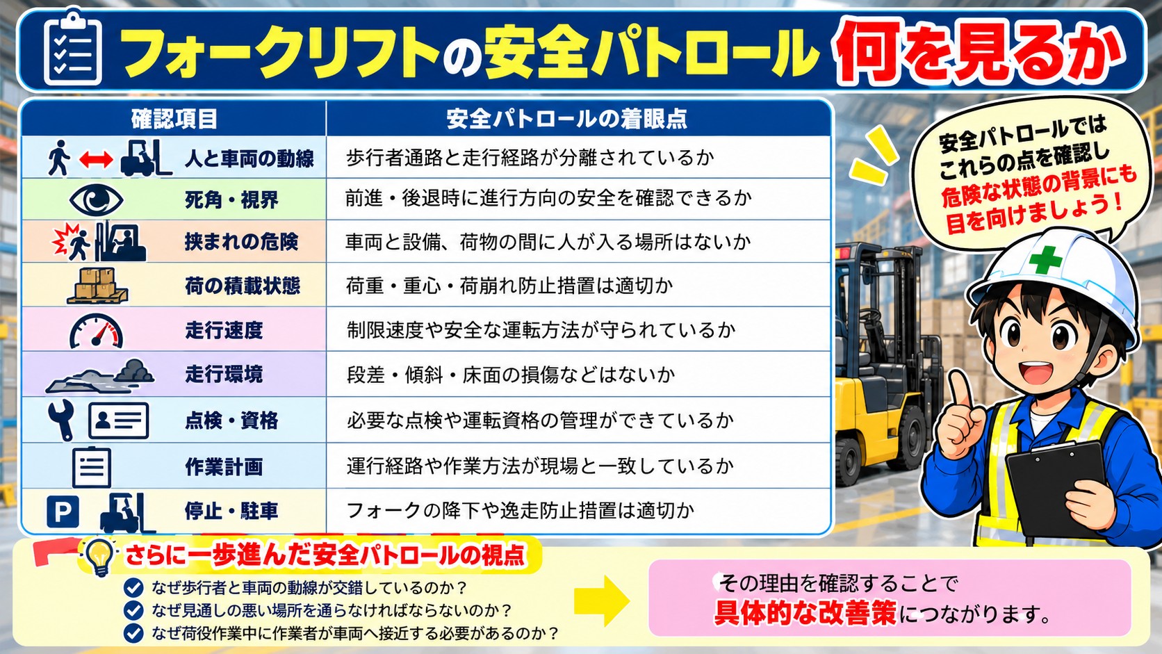 フォークリフトの安全パトロール