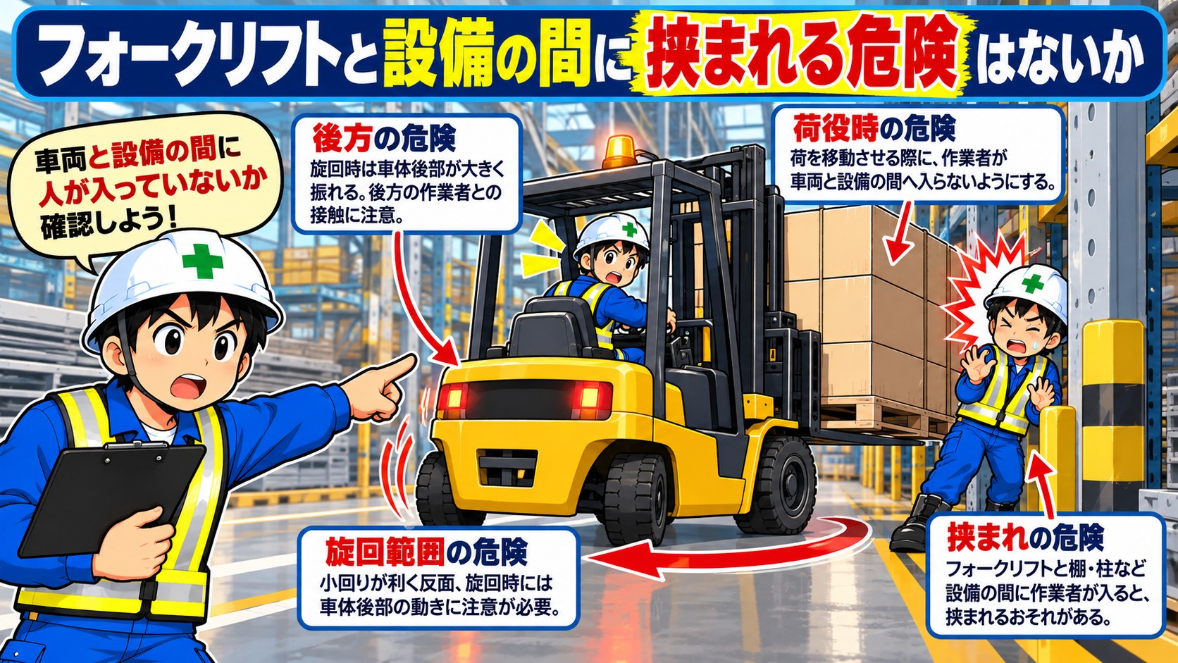 フォークリフトに挟まれ