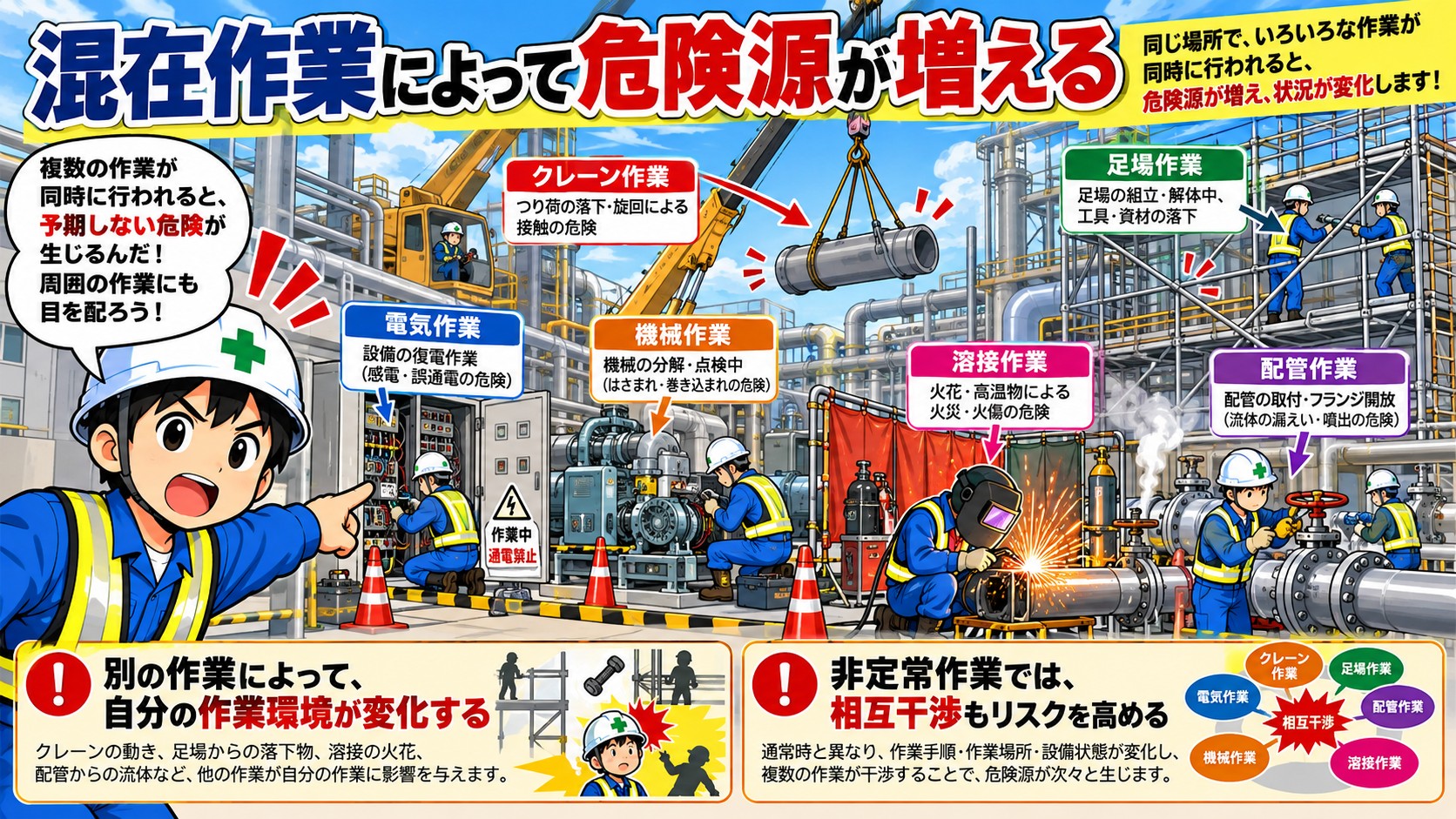 混在作業で危険源が増える