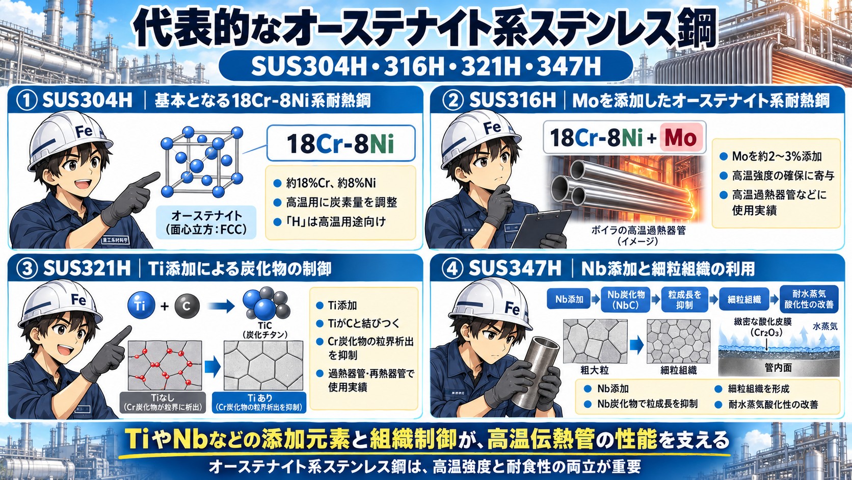 各種オーステナイト系ステンレス鋼