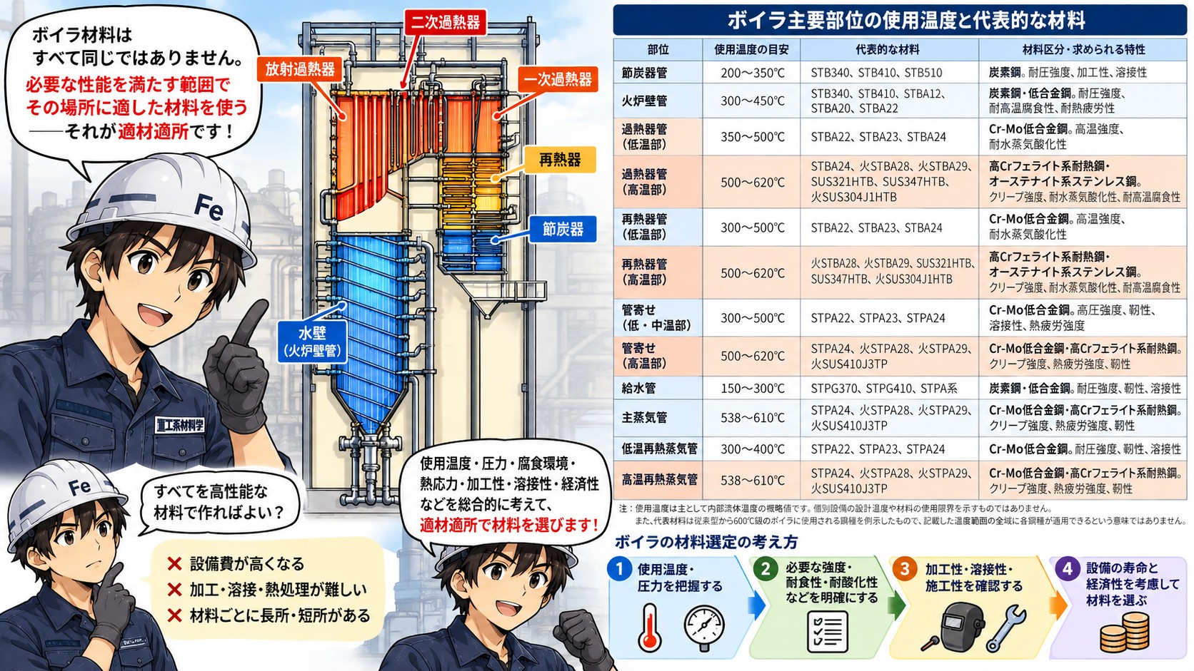 ボイラ材料の使い分け